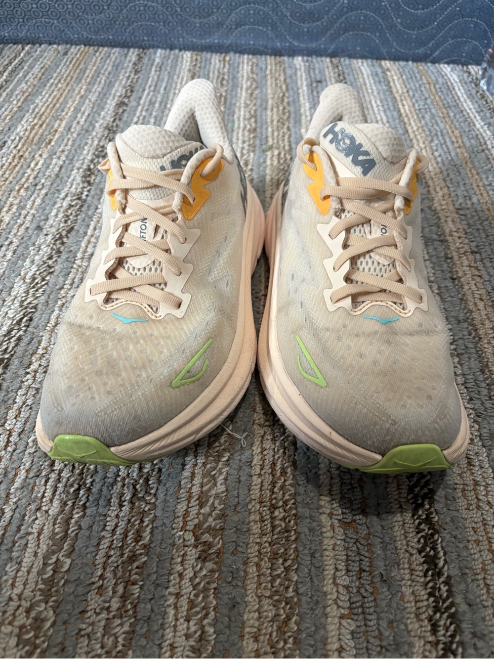 Hoka Women's Beige Running Shoes with Lime Accents